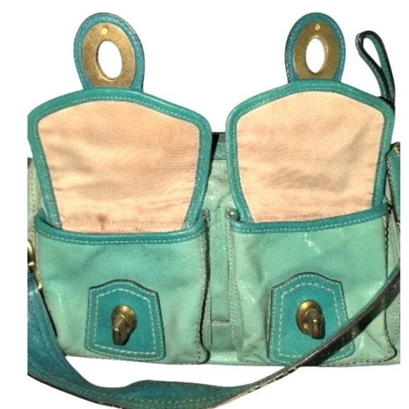 Coach Legacy 65th Anniversary Double Turnlock Satchel Teal Blue F13371 AS IS - Picture 14 of 16